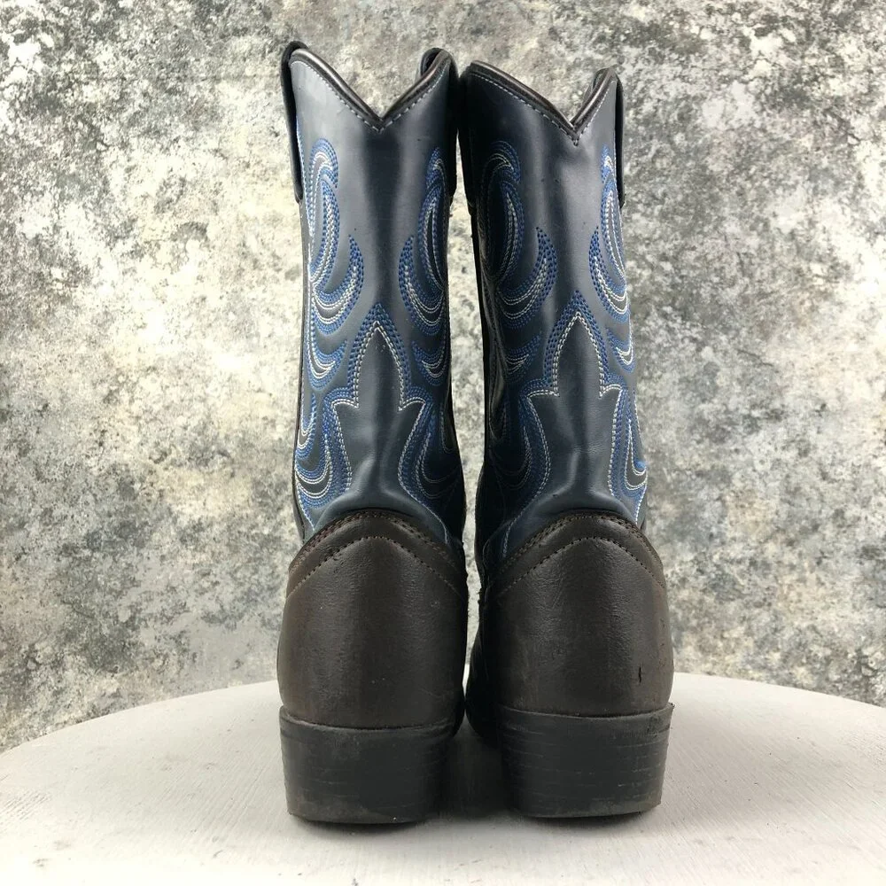 Smoky Mountain Kids Size 4 Monterey Western Brown Navy Blue Faux Leather Boots